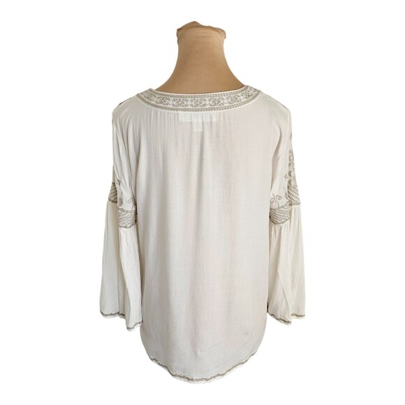 Chelsea & Theodore White Flowy Boho Embroidered Blouse Sz M - Picture 5 of 9